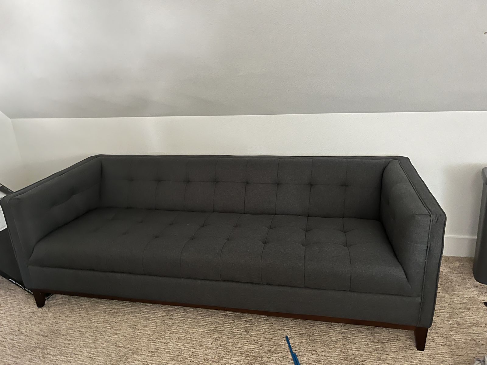Dark Gray Sofa - Mid-Century Modern Style Couch with Wood Legs, Excellent Condition