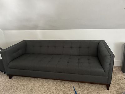 Dark Gray Sofa - Mid-Century Modern Style Couch with Wood Legs, Excellent Condition