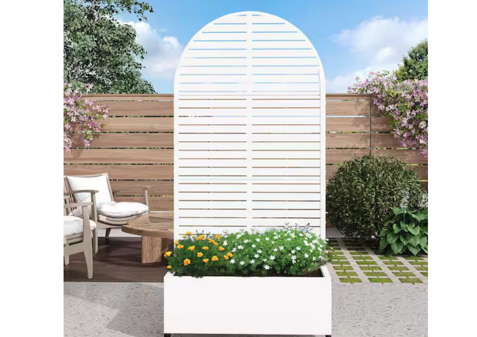 New Arch White Outdoor Metal Privacy Screen Planter Box Wall Decor 72" x 35"