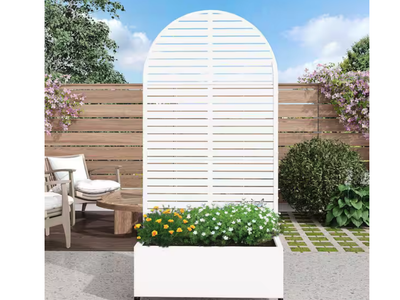 New Arch White Outdoor Metal Privacy Screen Planter Box Wall Decor 72" x 35"