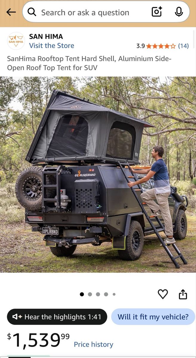 San Hima Slim Hardshell Rooftop Tent and mounts