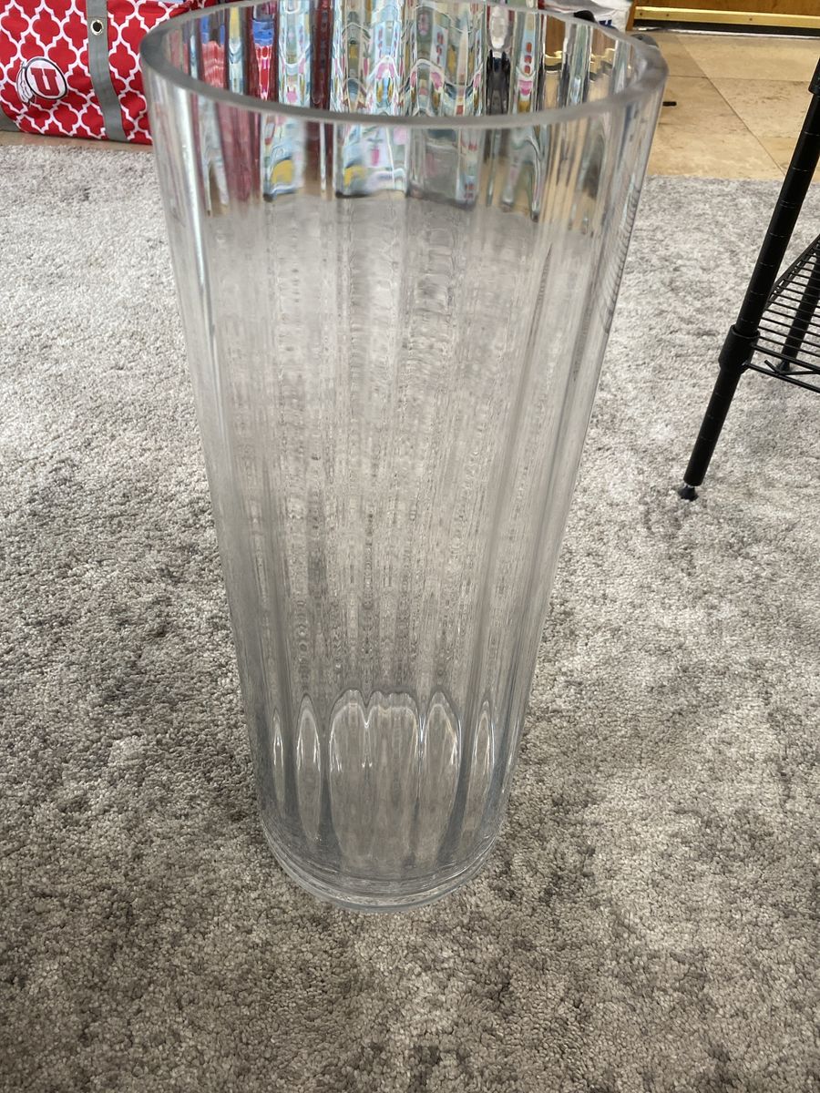 Large Clear Ribbed Glass Vase - Versatile Home Decor Centerpiece