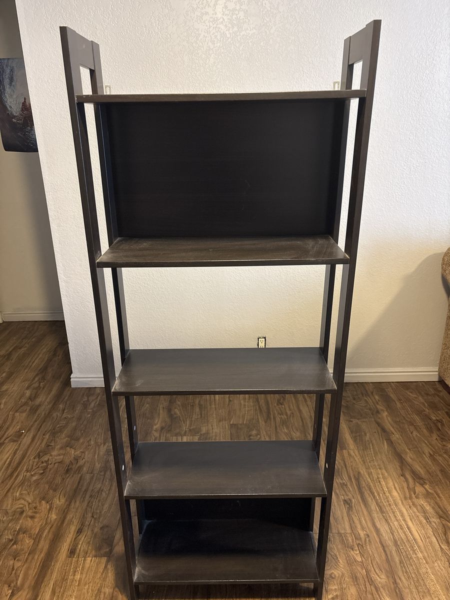 Dark Brown Wood 5-Tier Ladder Shelf
