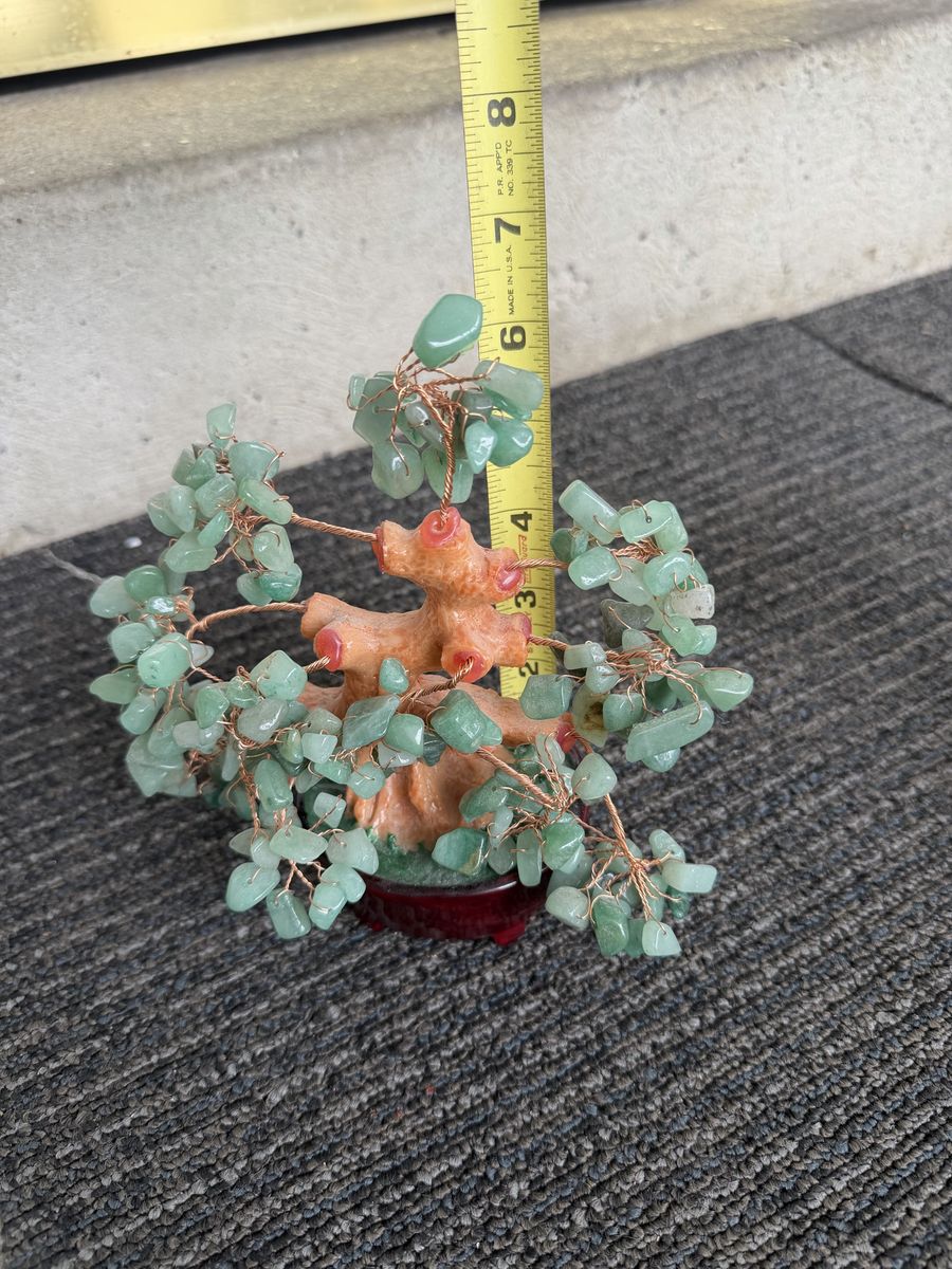 Vintage Green Jade Quartz Gemstone Feng Shui Bonsai Money Tree 6 Inch