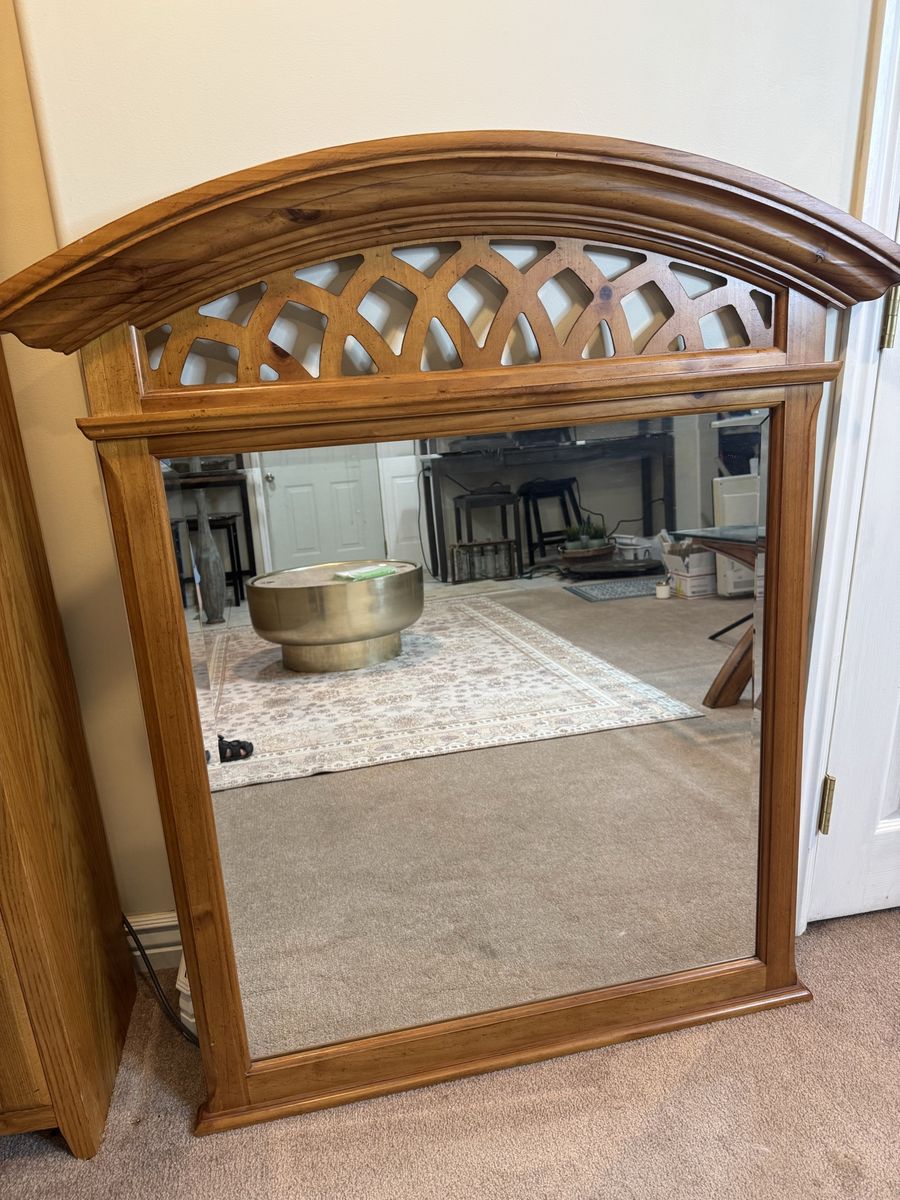 Large Wood Framed Wall Mirror with Cutout Arch Detailing