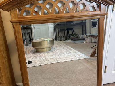 Large Wood Framed Wall Mirror with Cutout Arch Detailing