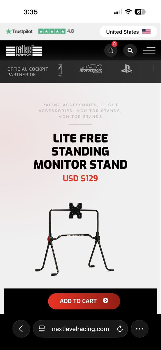 Next Level Racing Lite Free Standing Monitor Stand For PC Xbox One Series X/S Ps5 Etc