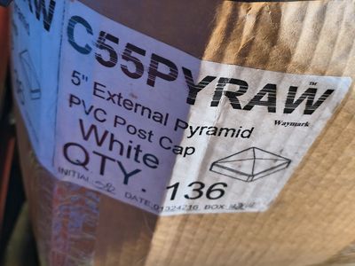 272 Brand New 5x5 White Vinyl Fence Post Caps (Pyramid Style) - Bulk Lot