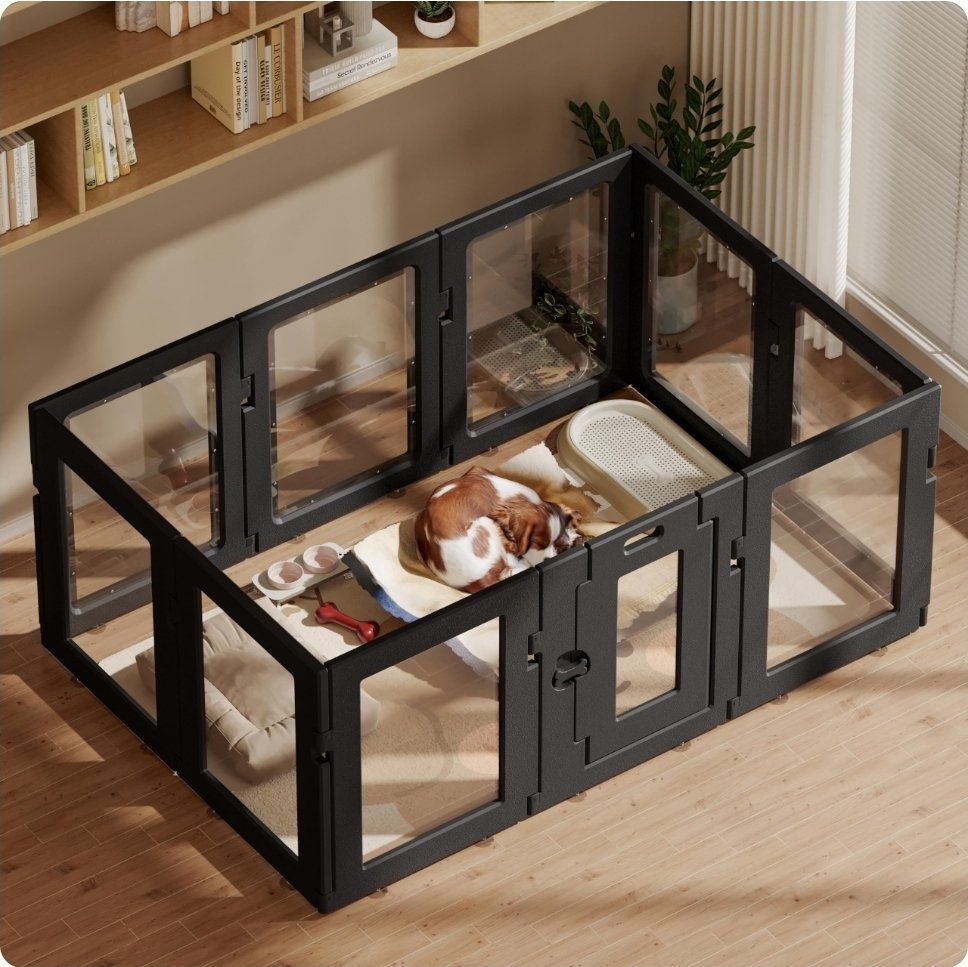 Clear Acrylic Dog Playpen (Black, 24 in-H, 10 Panel)