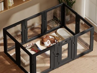 Clear Acrylic Dog Playpen (Black, 24 in-H, 10 Panel)