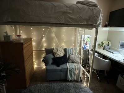 White Metal Loft Bed Frame - Space Saving Elevated Twin Bed