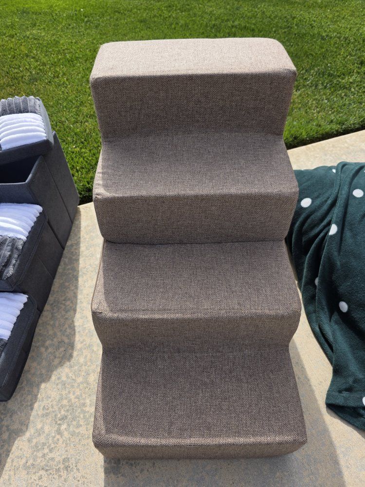 Foldable Pet Steps Stairs Dog/Cat Ramp Brown Herringbone 3-Step