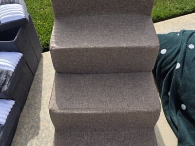 Foldable Pet Steps Stairs Dog/Cat Ramp Brown Herringbone 3-Step