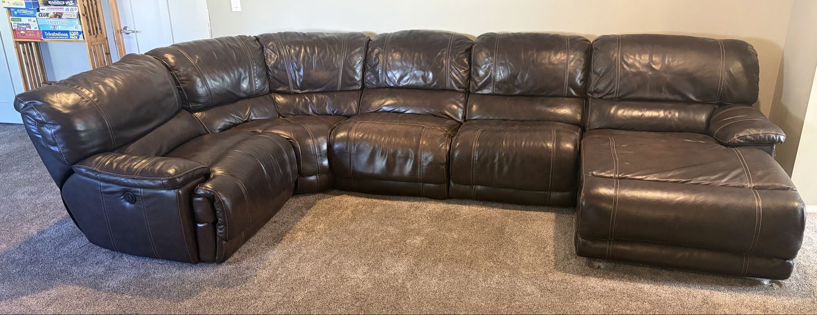 Leather sectional with recliners