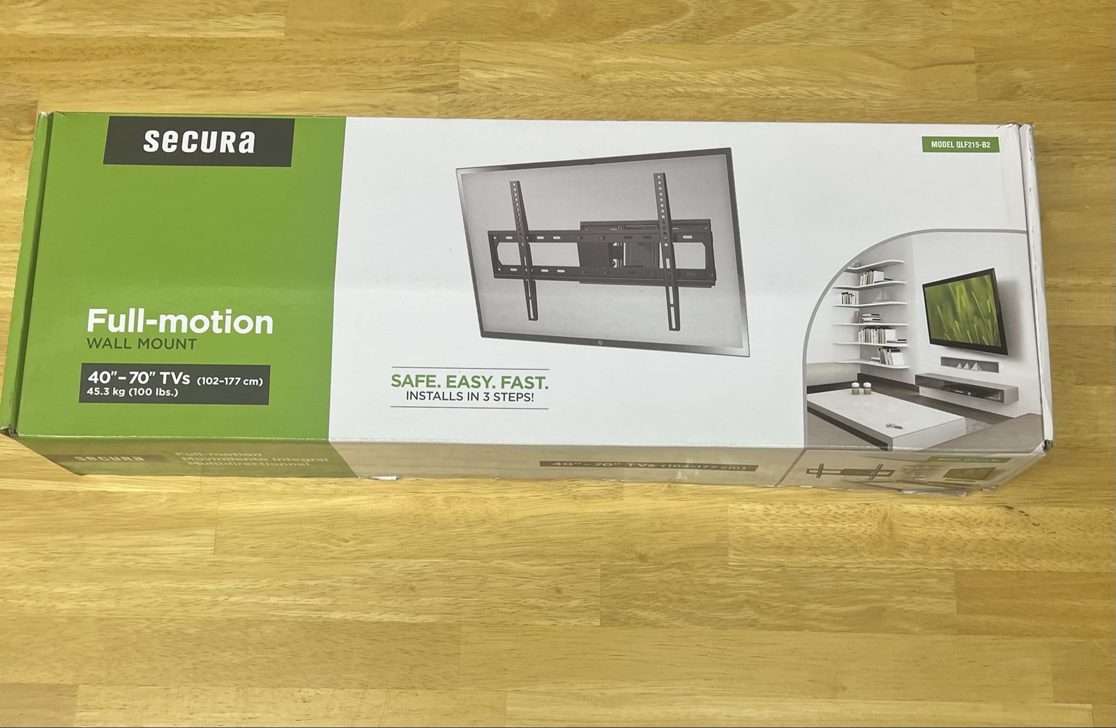 Secura Full-Motion Wall Mount QLF215-B0 for 40"-70" TVs, Max 100 lbs - Easy 3-Step Install