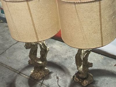 Pair Mid Century Modern Chalkware Driftwood Lamps