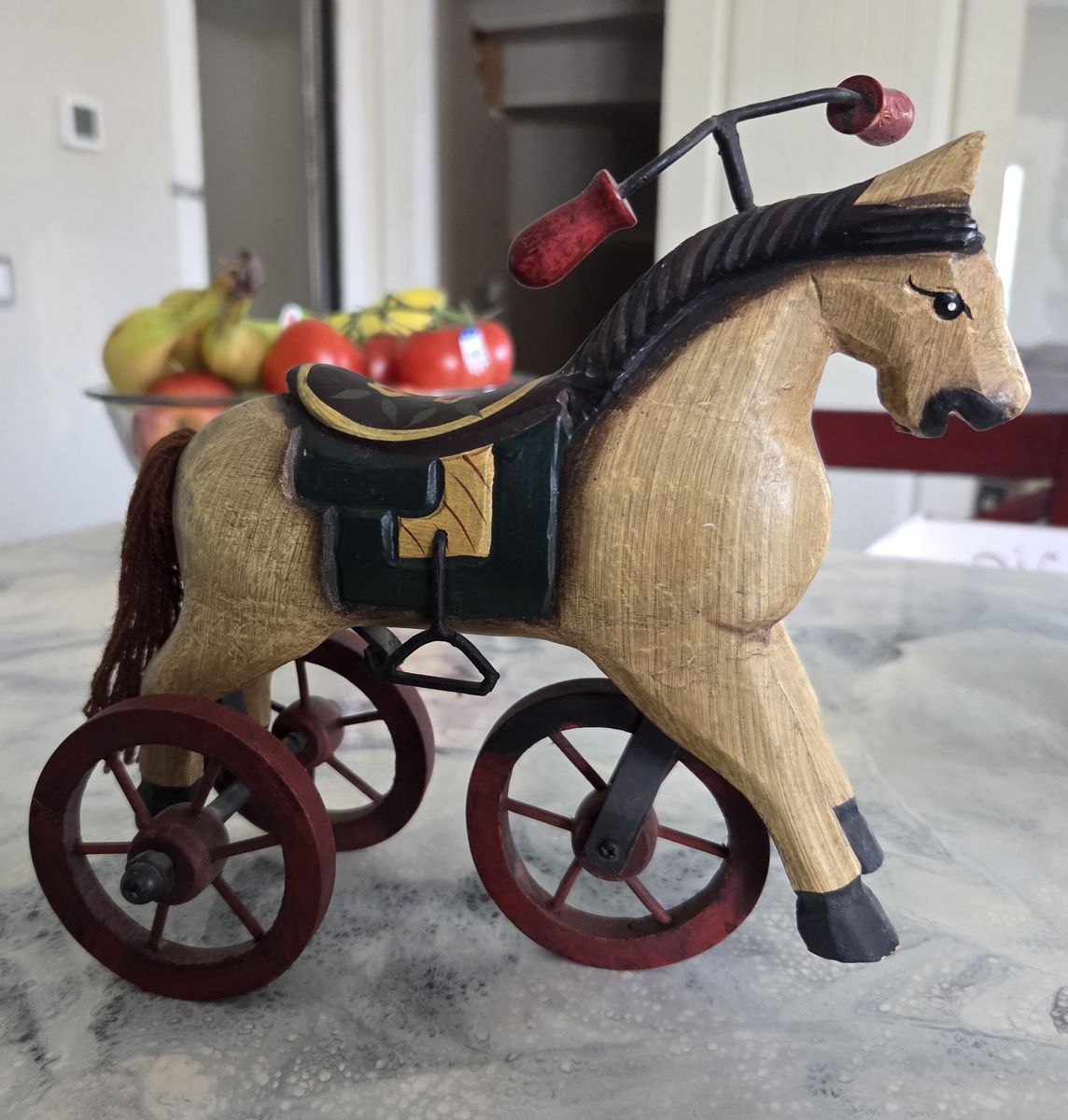 Vintage-Style Hand-Carved Wooden Tricycle Horse