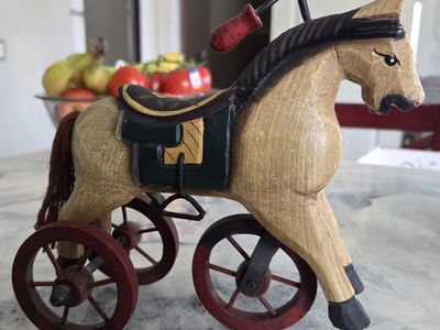 Vintage-Style Hand-Carved Wooden Tricycle Horse