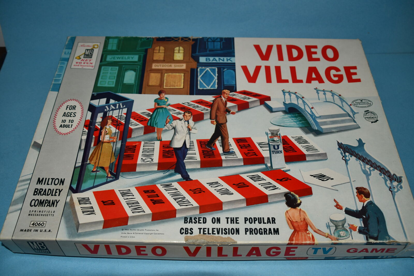 VINTAGE 1962 "VIDEO VILLAGE" BOARD GAME ~ MOSTLEY COMPLETE (needs more money) ~ GAME ROOM DECOR