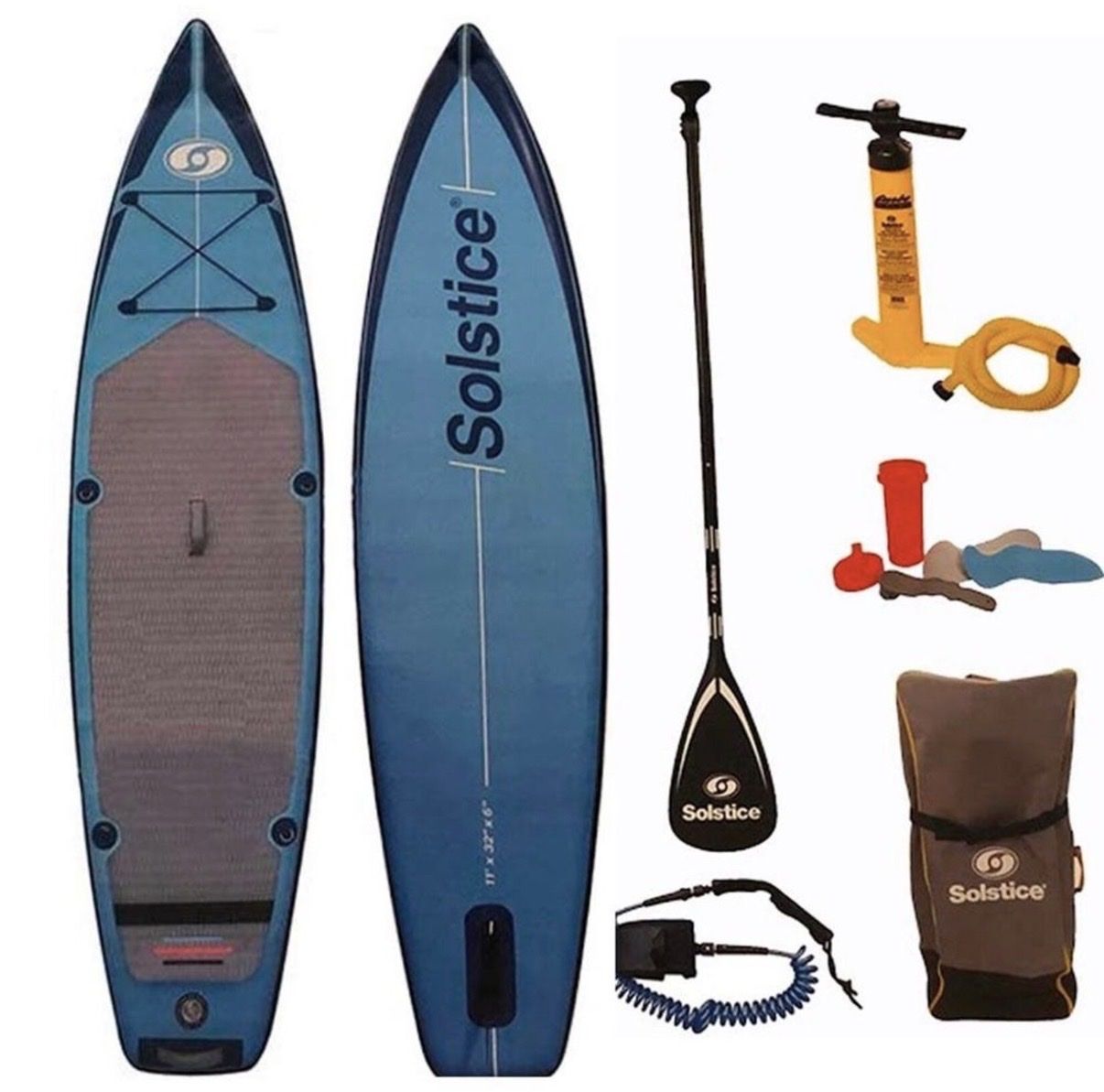 Solstice Touring 11' Inflatable SUP Paddleboard Kit with Backpack Case, Paddle, Pump & Leash