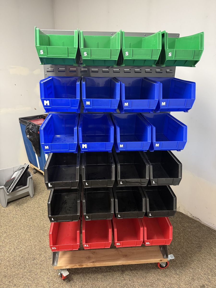 ULINE Double-Sided Industrial Bin Rack – 48 Bins – Mobile