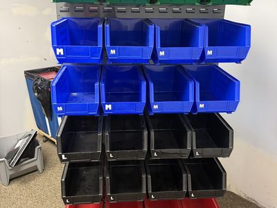 ULINE Double-Sided Industrial Bin Rack – 48 Bins – Mobile