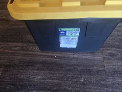 Heavy Duty Black Storage Tote with Yellow Lid - Durable, Stackable, Multi-purpose Container