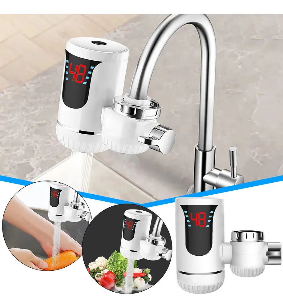 Instant Heating Electric Water Faucet Tap with Digital Display - White, Easy Installation