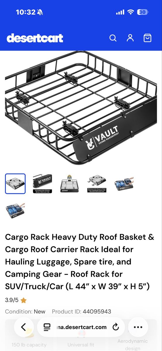 Vault Cargo Management Universal Roof Basket (44" x 39" x 5")