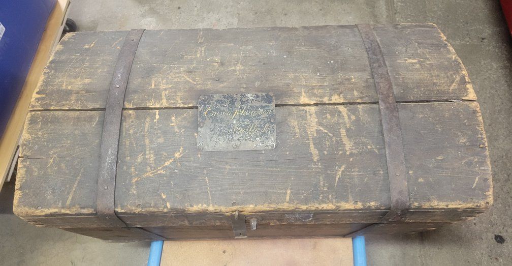 Antique Vintage Wooden Dome Top Chest Trunk with Metal Straps