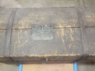 Antique Vintage Wooden Dome Top Chest Trunk with Metal Straps