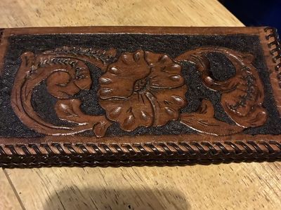 Vintage Hand-Tooled Leather Checkbook Cover Wallet Floral Design