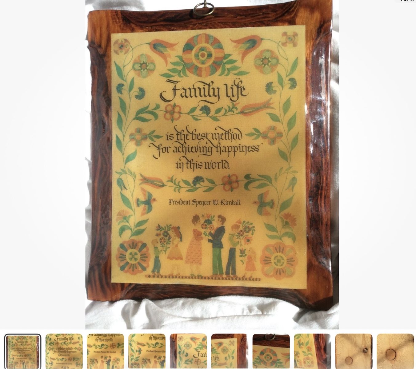 LDS Solid Wood Wall Plaque  Family Life  Spencer W Kimball  Utah Folk Art