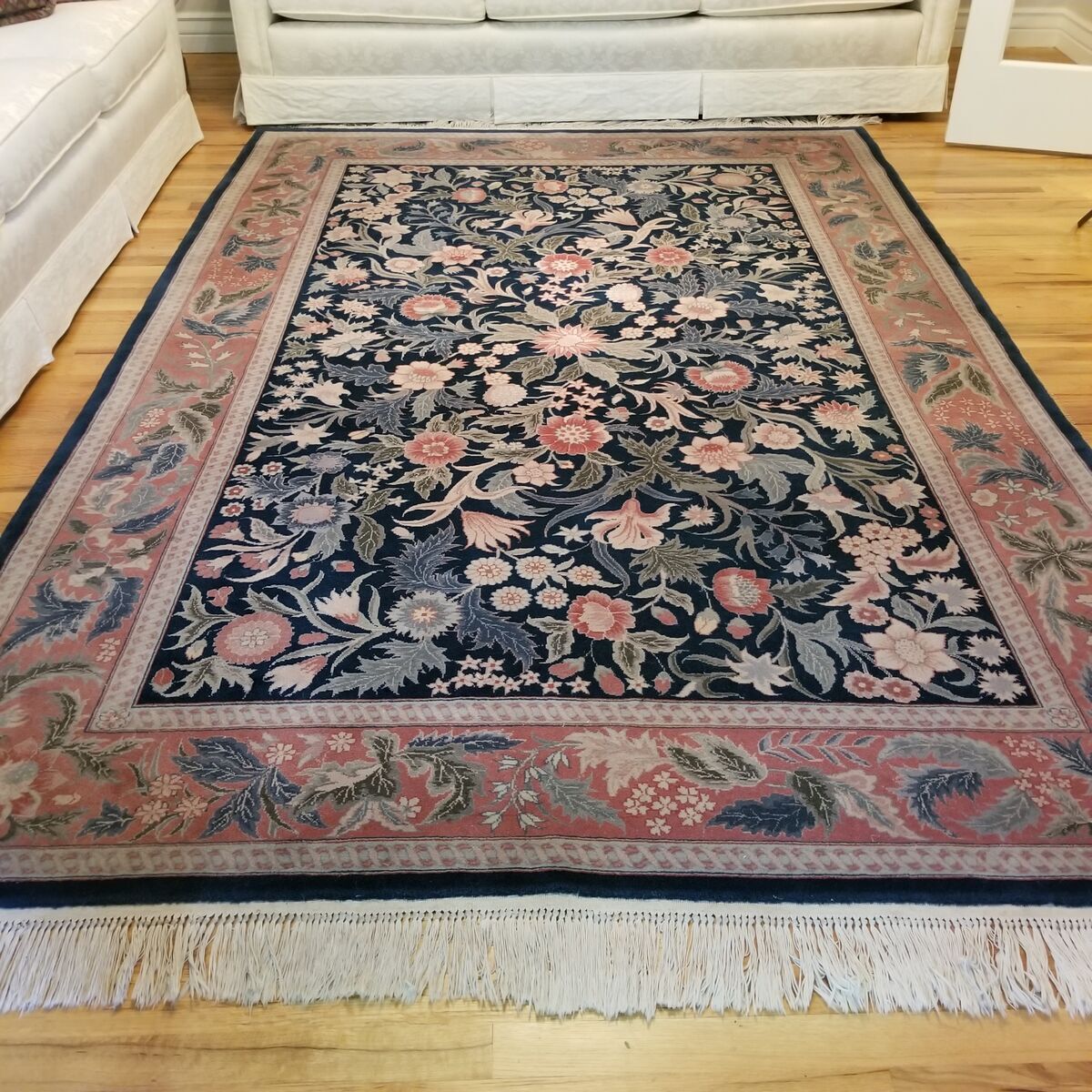2 Fine Vintage, Hand Knotted, Beautiful & Rare English Floral Garden Design, Oriental Rugs.