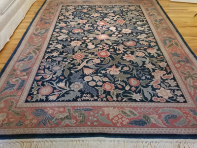 2 Fine Vintage, Hand Knotted, Beautiful & Rare English Floral Garden Design, Oriental Rugs.