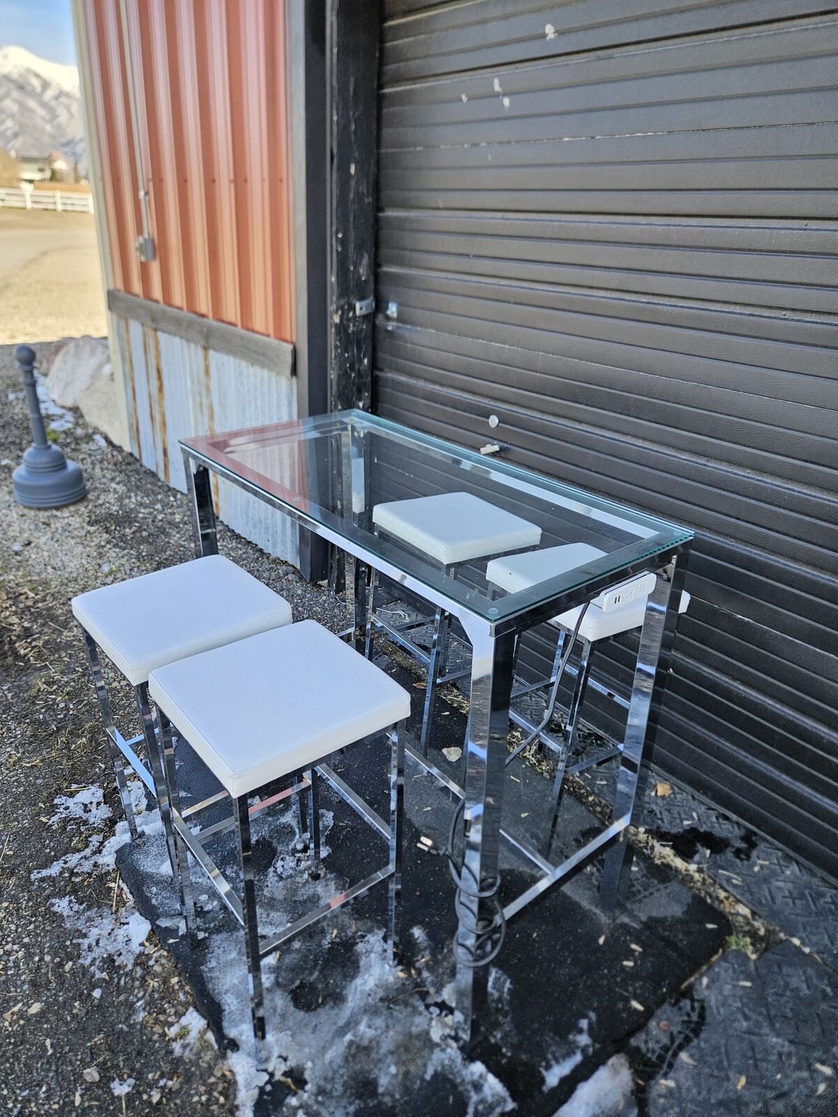 Tall Bar Style Glass Table & Chairs