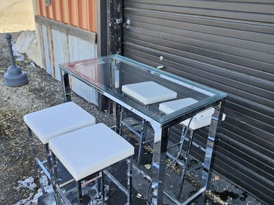 Tall Bar Style Glass Table & Chairs