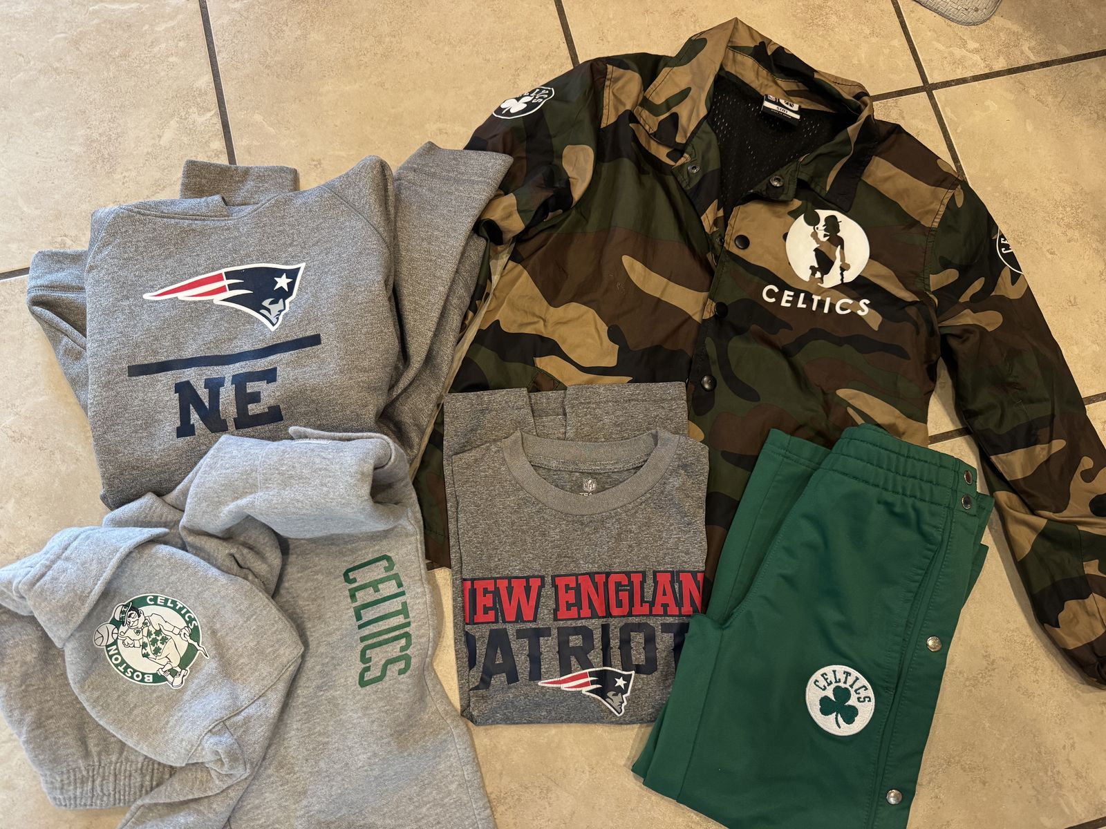 Boston Celtics & Patriots Gear. Size 8-12