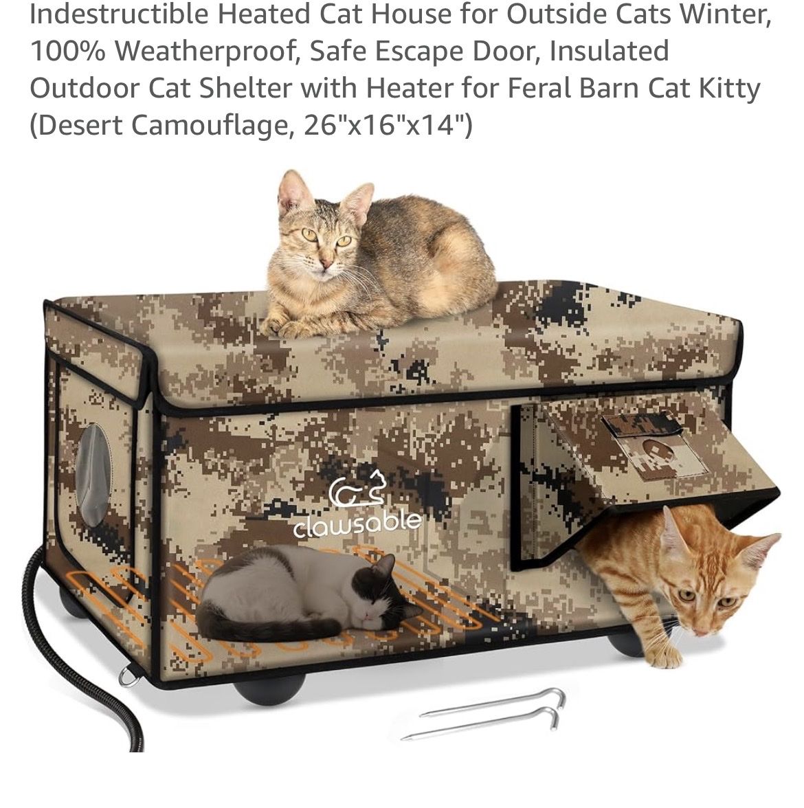 New Indestructible Heated Cat House for Outside Cats Winter, 100% Weatherproof, Escape Door, Insulated Outdoor Cat Shelter