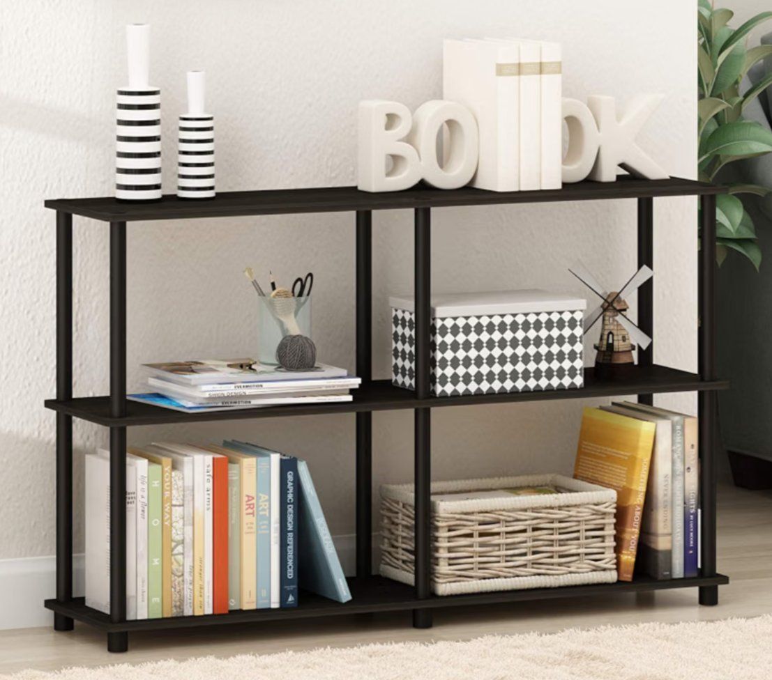 (still in box) Black 3-Tier No-Tool Assembly Display Shelf Bookcase Storage Unit (47.4" L x 11.6" W x 29.5" H)