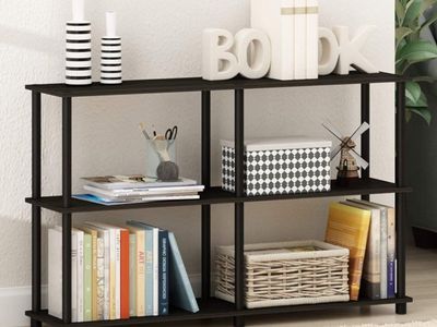 (still in box) Black 3-Tier No-Tool Assembly Display Shelf Bookcase Storage Unit (47.4" L x 11.6" W x 29.5" H)