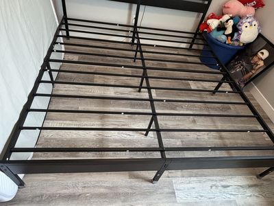 Modern Black Platform Bed Frame with Headboard & Built-In Charger/LED lights