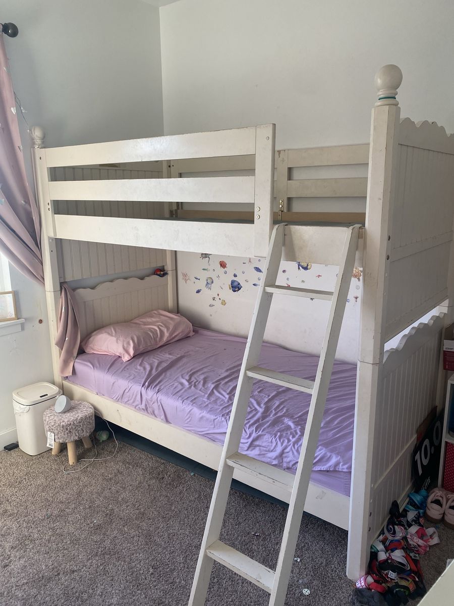 Twin bunk beds and dresser.