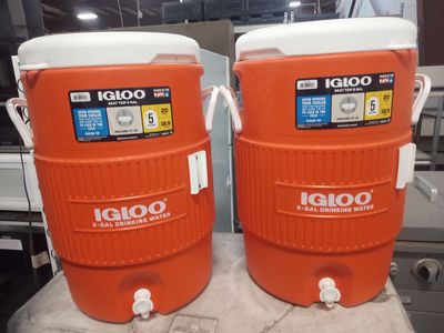 Igloo 5-Gallon Drinking Water Seat Top Cooler Beverage Dispenser, Orange (Set of 2)