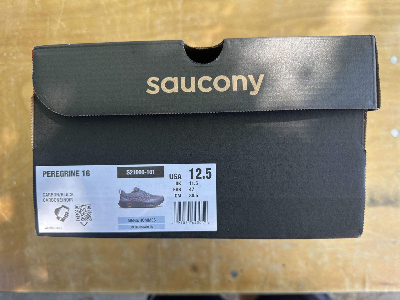 New Saucony Peregrine 16 size 12.5 Carbon/Black Men's Trail Running Shoes