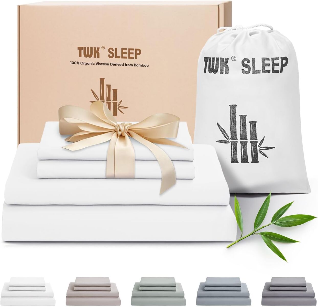 NEW luxury Sheet Set, Genuine 100% Organic Viscose Derived from Bamboo, Bedding Sheets & Pillowcases (Chalk White, Queen)