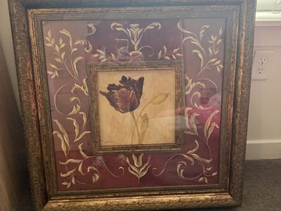 Ornate Gold Framed Floral Wall Art Print Burgundy/Gold Decor