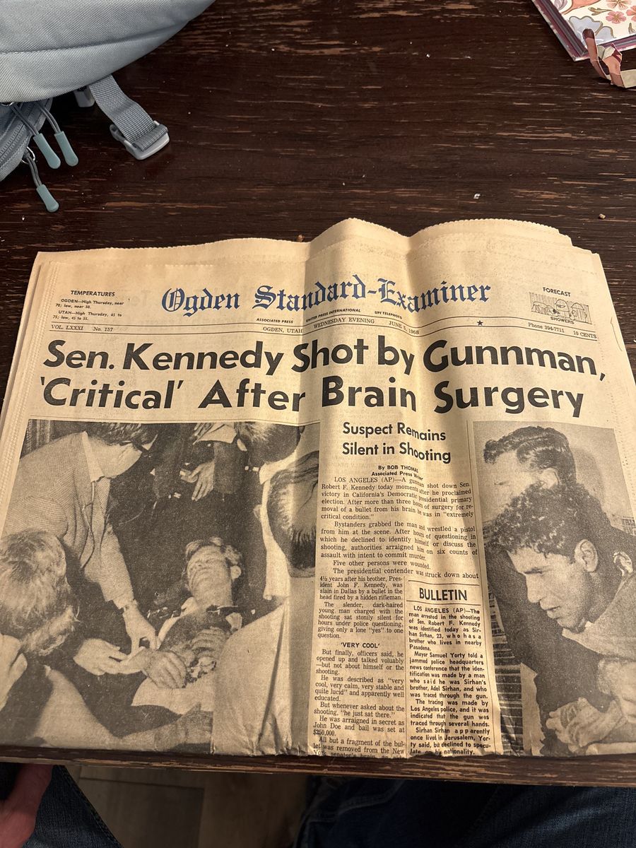 Ogden Standard Examiner. Senator Kennedy Shot.
