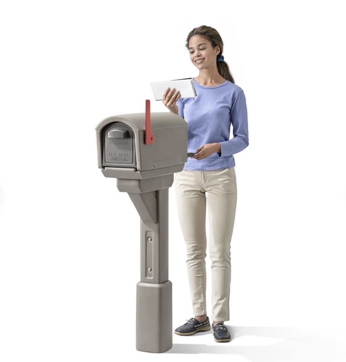 Step2 Express Mailbox with Post - Tan/Beige, Rural Style, Weather-Resistant Plastic