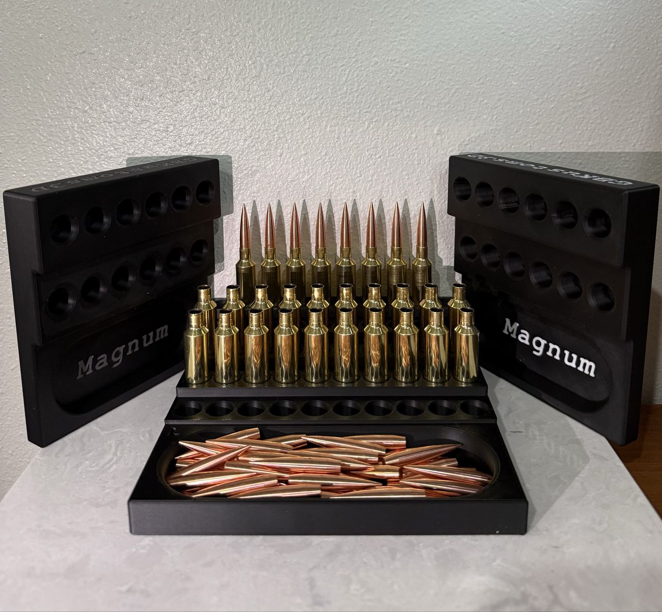 Customizable 3D Printed Reloading Tray for Rifle Brass & Bullets